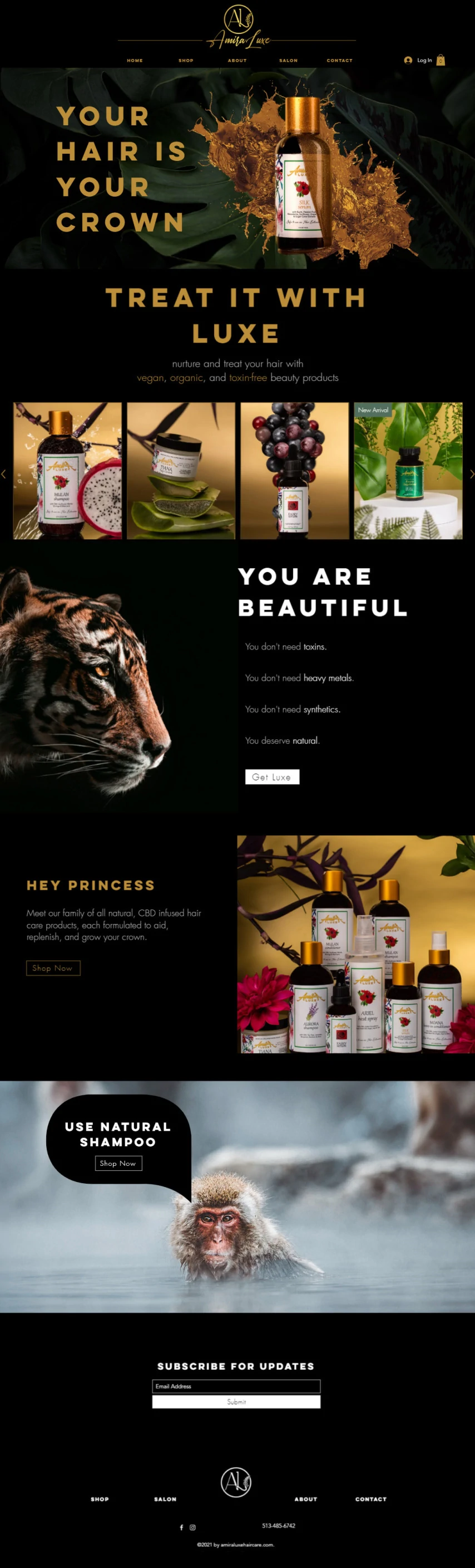 Amira Luxe Hair Care Website