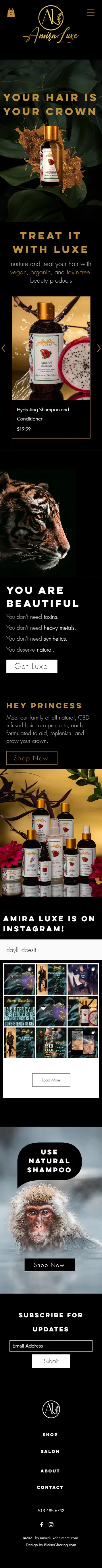 Amira Luxe Hair Care Website